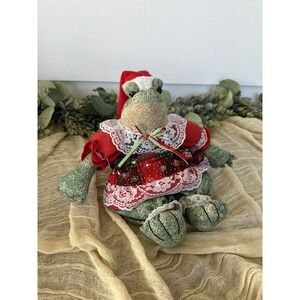 Vintage Sterling Inc Stuffed Frog Christmas Dress Shelf Sitter Plush 12"‎ Toad